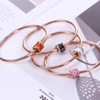 Stainless Steel Bangle, with Crystal, rose gold color plated, for woman Inner Approx 57mm 