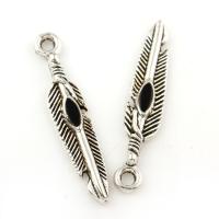 Colgantes de pluma de aleación de cinc, aleación de zinc, chapado en color de plata antigua, libre de plomo & cadmio, 6x30x3mm, agujero:aproximado 1.5mm, Vendido por UD