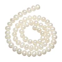 Perle comme Pommes de terre perles d'eau douce, perle d'eau douce cultivée, pomme de terre, fileté, blanc, 9-10mm Environ 0.8mm .3 pouce, Vendu par brin