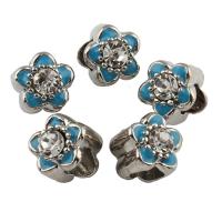 Rhinestone Zinc Alloy Beads, Flower, platinum color plated, enamel & with rhinestone Approx 2mm 