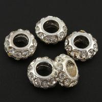 Rhinestone Zinc Alloy Beads, Drum, silver color plated, with rhinestone Approx 3mm 