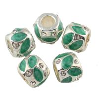 Rhinestone Zinc Alloy Beads, Drum, platinum color plated, enamel & with rhinestone Approx 3mm 