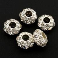 Rhinestone Zinc Alloy Beads, Drum, platinum color plated, with rhinestone Approx 2mm 