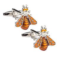 Brass Cufflinks, Bee, silver color plated, Unisex & enamel 