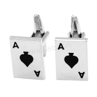 Brass Cufflinks, Poker, silver color plated, Unisex & enamel 