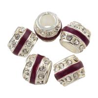 Rhinestone Zinc Alloy Beads, Drum, silver color plated, enamel & with rhinestone Approx 3.5mm 