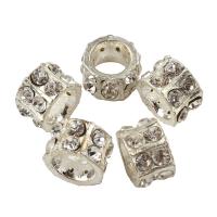 Rhinestone Zinc Alloy Beads, Tube, platinum color plated, with rhinestone Approx 4mm 