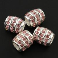 Strass Zink Legierung Europa Perlen, Zinklegierung, Trommel, silberfarben plattiert, ohne troll & mit Strass & großes Loch, 11x12mm, Bohrung:ca. 6mm, 10PCs/Tasche, verkauft von Tasche