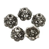 Zinklegierung Perlkappen, mit ABS-Kunststoff-Perlen, Blume, antik silberfarben plattiert, 10x8mm, Bohrung:ca. 1.5mm, 10PCs/Tasche, verkauft von Tasche