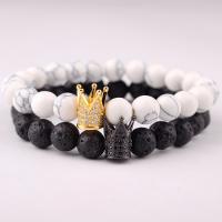 Lava Bracelet, with Howlite & Zinc Alloy, Crown, plated, Unisex & with rhinestone 8mm Approx 7.4 Inch 