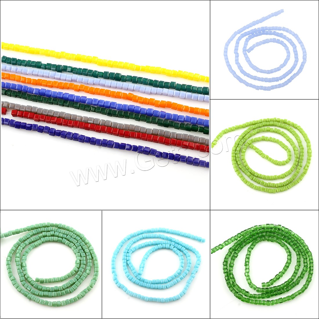 Abalorios de Vidrio Mezclados, Cuentas de vidrio, Cuadrado, diverso tamaño para la opción, más colores para la opción, agujero:aproximado 0.5-1mm, 100PCs/Sarta, Vendido por Sarta