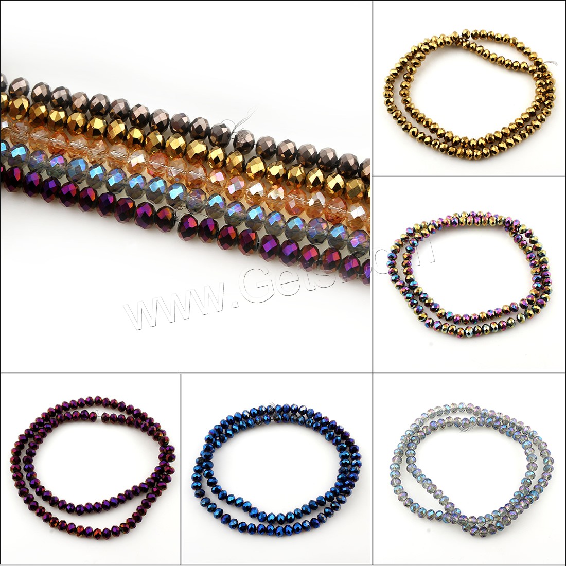 Perles de verre mixte, Des billes de verre, rondelle, normes différentes pour le choix & facettes, plus de couleurs à choisir, Trou:Environ 1mm, Vendu par brin