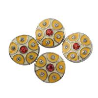 Zinc Alloy Cabochon, Flat Round, platinum color plated, enamel & with rhinestone 