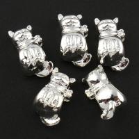 Zinklegierung Tier Perlen, Vermögen-Katze, silberfarben plattiert, 7x14x8mm, Bohrung:ca. 4mm, 10PCs/Tasche, verkauft von Tasche