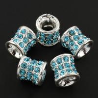 Rhinestone Zinc Alloy European Beads, Tube, silver color plated, without troll & with rhinestone & large hole Approx 6mm 