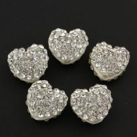 Zinklegierung Perle, mit Lehm pflastern, flacher Herz, mit Strass, 12x11x7mm, Bohrung:ca. 1.5mm, 10PCs/Tasche, verkauft von Tasche