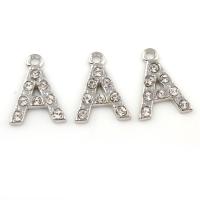 Pendentif alphabet en zinc, alliage de zinc, Lettre A, Placage de couleur platine, avec strass Environ 2mm Vendu par sac