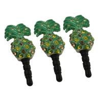 Zinc Alloy Earphone Dust Jack Cap Plug, Pineapple, platinum color plated, enamel & with rhinestone 