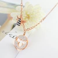 Titanium Steel Jewelry Necklace, with 2inch extender chain, Bee, rose gold color plated, adjustable & for woman & with rhinestone, 16mm, 18mm Approx 16 Inch 