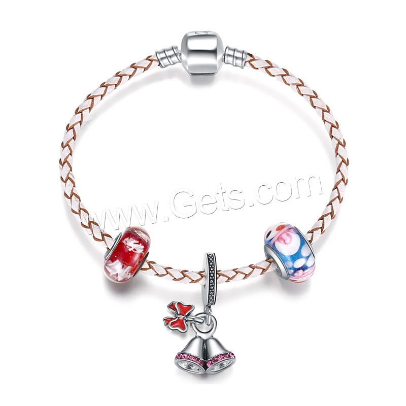 Messing European Armband, mit PU Schnur & Lampwork & Zinklegierung, plattiert, unterschiedliche Länge der Wahl & unisex & Schlangekette & Emaille & mit Strass, verkauft von Strang