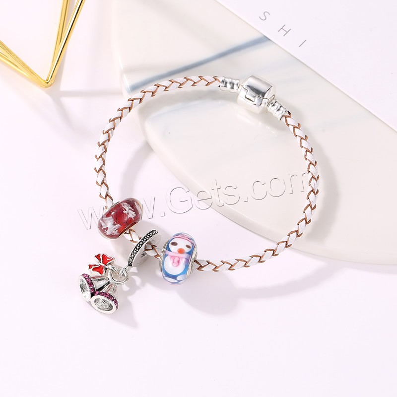 Messing European Armband, mit PU Schnur & Lampwork & Zinklegierung, plattiert, unterschiedliche Länge der Wahl & unisex & Schlangekette & Emaille & mit Strass, verkauft von Strang