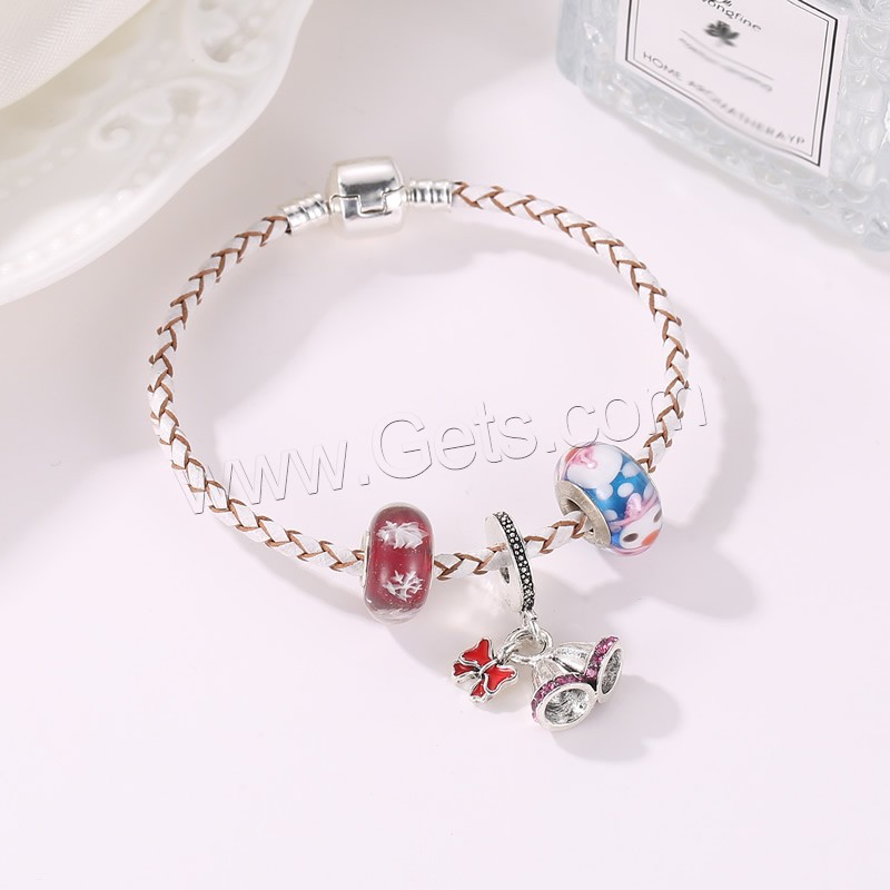 Messing European Armband, mit PU Schnur & Lampwork & Zinklegierung, plattiert, unterschiedliche Länge der Wahl & unisex & Schlangekette & Emaille & mit Strass, verkauft von Strang