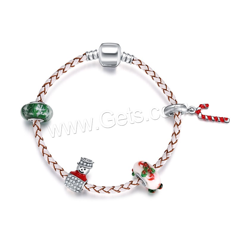 Messing European Armband, mit PU Schnur & Lampwork & Zinklegierung, plattiert, unterschiedliche Länge der Wahl & unisex & Micro pave Zirkonia & Emaille, verkauft von Strang