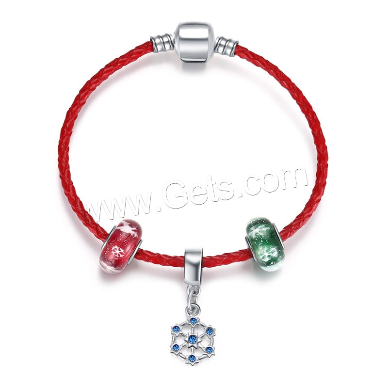 Messing European Armband, mit PU Schnur & Lampwork & Zinklegierung, Platinfarbe platiniert, unterschiedliche Länge der Wahl & unisex & mit Strass, verkauft von Strang