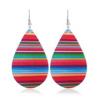 bois Boucle d'oreille goutte, avec alliage de zinc, larme, Placage de couleur platine, pour femme, multicolore Vendu par paire