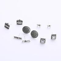 Zinklegierung Ohrstecker Set, antik silberfarben plattiert, für Frau & mit Strass, 15x15mm, 5PaarePärchen/Menge, verkauft von Menge