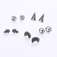 aleación de zinc Stud aretes, chapado en color de plata, estilo popular & para mujer & ennegrezca, 15mm,12mm,10mm, 5Parpareja/Grupo, Vendido por Grupo