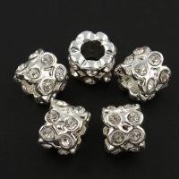 grano Europeo de aleación Zinc con diamante, aleación de zinc, Tubo, chapado en color de plata, sin rosca & con diamantes de imitación, 7.5x9mm, agujero:aproximado 4.5mm, 10PCs/Bolsa, Vendido por Bolsa