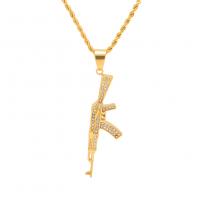 Stainless Steel Sweater Chain Necklace, Gun, gold color plated, French Rope Chain & Unisex & with rhinestone Approx 24 Inch 