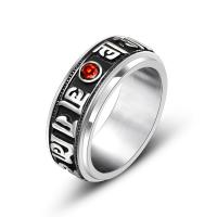 Titanium Steel Finger Ring, Unisex & with rhinestone & blacken 