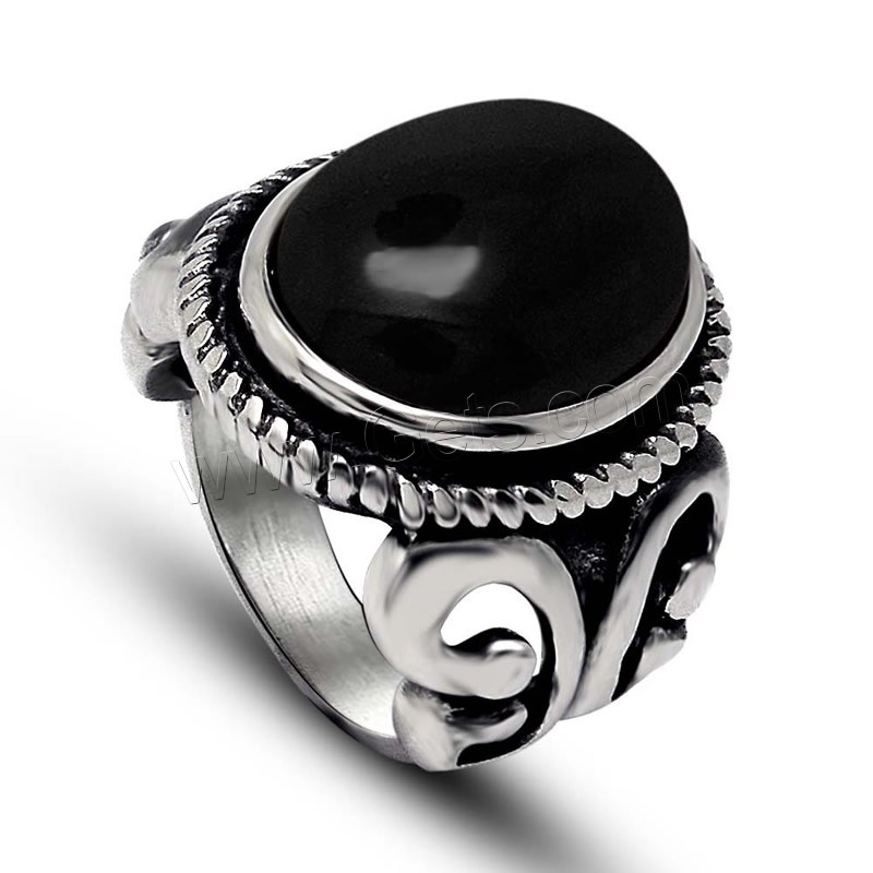 Titanium Steel Finger Ring, with Agate, Unisex & different size for choice & blacken, more colors for choice, Sold By PC