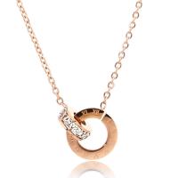 Titanium Steel Jewelry Necklace, with 5cm extender chain, rose gold color plated, oval chain & for woman & with rhinestone Approx 15.75 Inch 