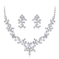 Zinc Alloy Wedding Set, earring & necklace, with 2inch extender chain, silver color plated, for bridal & adjustable & with rhinestone  Approx 15.5 Inch 