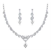 Zinc Alloy Wedding Set, earring & necklace, with 2inch extender chain, silver color plated, for bridal & adjustable & with rhinestone  Approx 15.5 Inch 