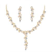 Zinc Alloy Wedding Set, earring & necklace, with Plastic Pearl, with 2inch extender chain, plated, for bridal & adjustable & with rhinestone Approx 15.5 Inch 