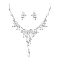 Zinc Alloy Wedding Set, earring & necklace, with 2inch extender chain, silver color plated, for bridal & adjustable & with rhinestone  Approx 15.5 Inch 