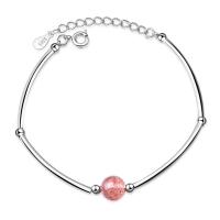 Brass Bracelet, with Strawberry Quartz, with 1.37inch extender chain, platinum plated, for woman, 6mm Approx 6.3 Inch 