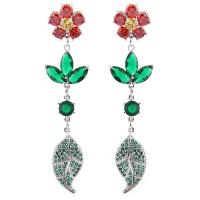 Boucles d'oreilles en laiton zircon cubique, argent pur puce boucle d'oreille, fleur, Placage de couleur platine, pour femme & avec zircone cubique Vendu par paire