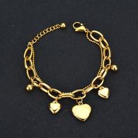 Edelstahl Charm Armband, mit Verlängerungskettchen von 1.57inch, Herz, goldfarben plattiert, Armband  Bettelarmband & Doppelgliederkette & Oval-Kette & Kugelkette & für Frau, 16x15mm, 10x11mm, Länge:ca. 6.3 ZollInch, verkauft von Strang