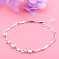 Pulseras de Plata Estelina, Plata de ley 925, con 1.18inch extender cadena, Estrella, chapado en platina real, para mujer & con diamantes de imitación, 6mm, longitud:aproximado 6.7 Inch, Vendido por Sarta