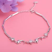 Pulseras de Plata Estelina, Plata de ley 925, con 1.18inch extender cadena, Delfín, chapado en platina real, para mujer & con diamantes de imitación, 4mm, longitud:aproximado 6.7 Inch, Vendido por Sarta