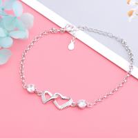 Pulseras de Plata Estelina, Plata de ley 925, con 1.18inch extender cadena, Corazón, chapado en platina real, para mujer & con diamantes de imitación, 5mm, longitud:aproximado 6.7 Inch, Vendido por Sarta