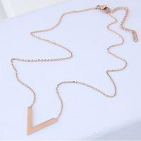 Titanium Steel Jewelry Necklace, Letter V, rose gold color plated, oval chain & for woman Approx 17 Inch 