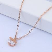 Titanium Steel Jewelry Necklace, rose gold color plated, oval chain & micro pave cubic zirconia & for woman Approx 17 Inch 