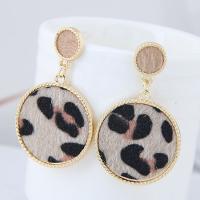 Brass Drop Earring, with Plush, sterling silver post pin, Flat Round, gold color plated, for woman 