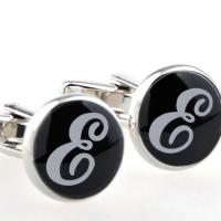 Brass Cufflinks, Flat Round, epoxy gel, Unisex black 